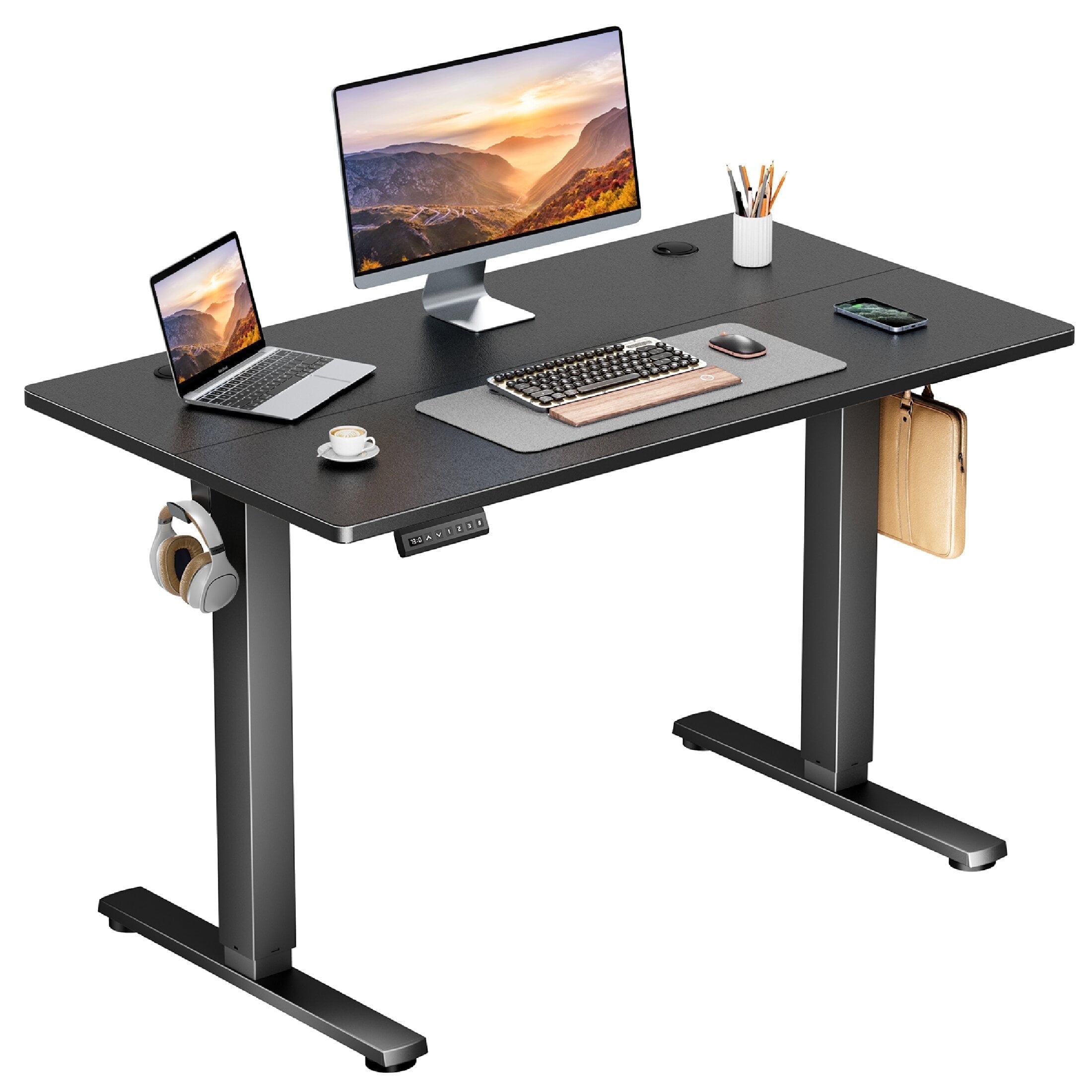 LIFERECORD 40x24 inch Electric Standing Desk Height Adjustable Gaming Workstation for Home Office Black