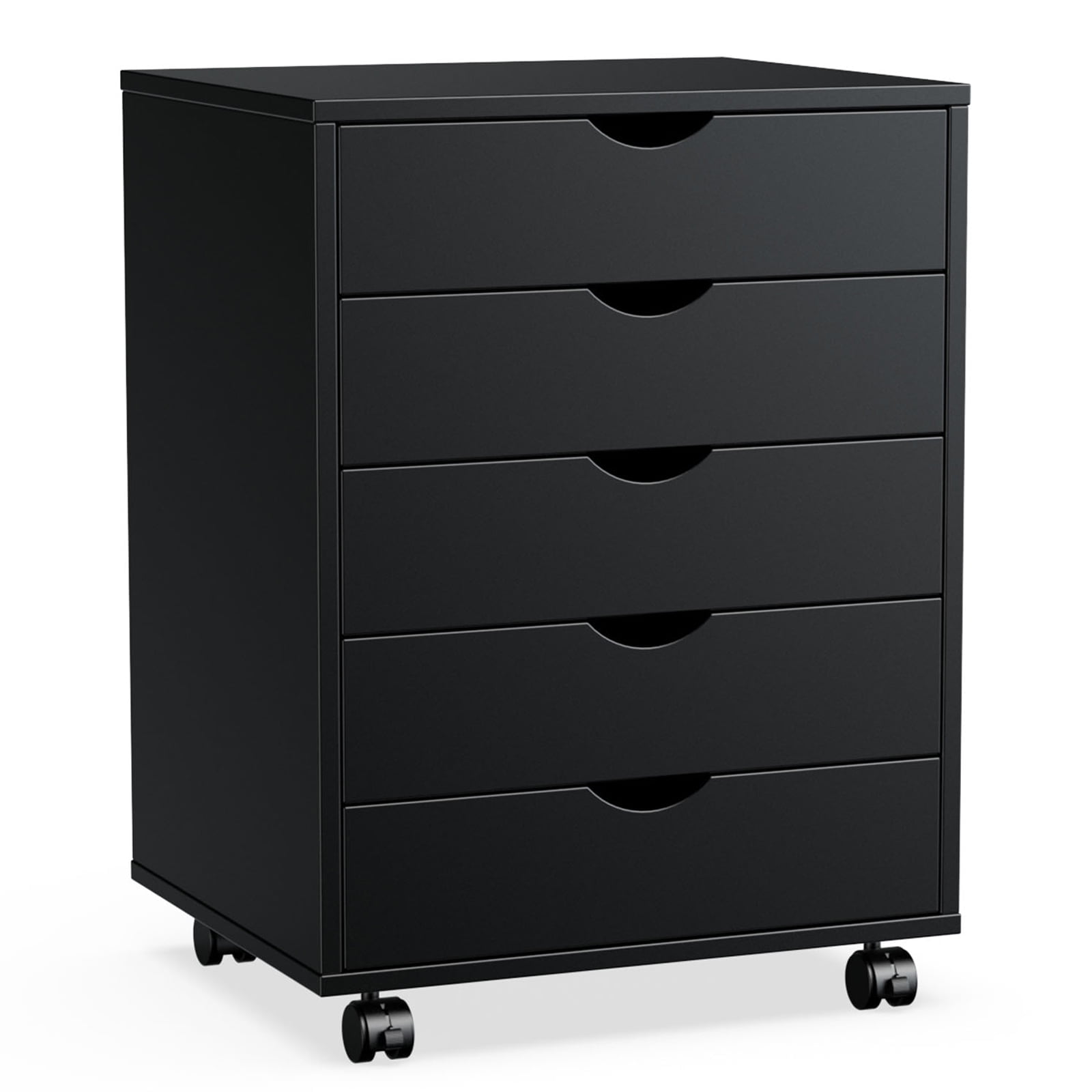 LIFERECORD 5-Drawer Chest, Wood Storage file Cabinet Rolling Storage Dresser with Wheels for Home Office, Black