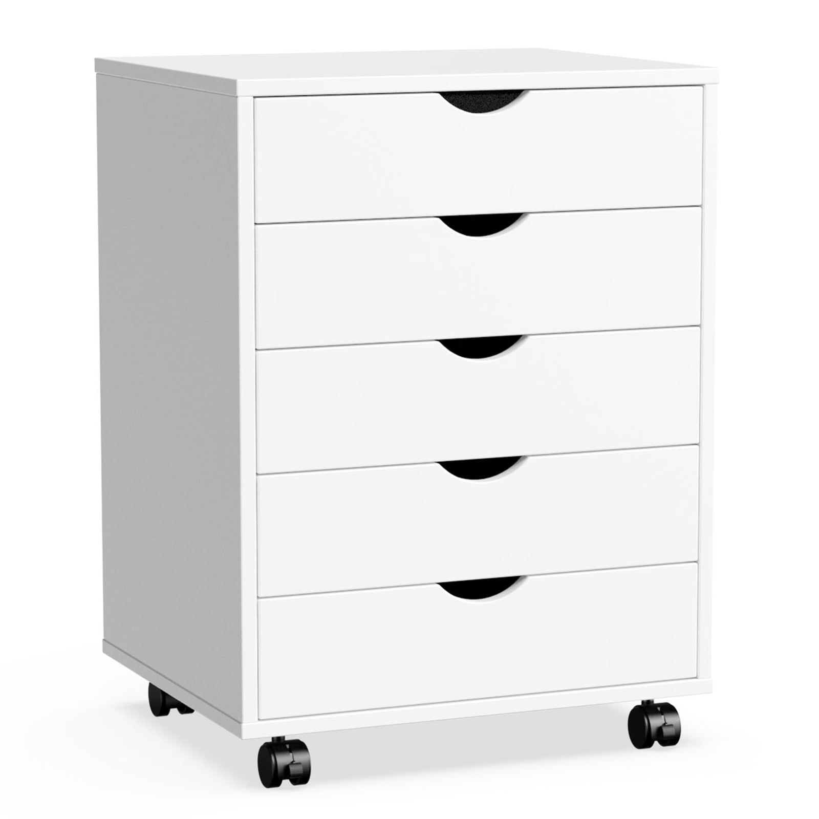 LIFERECORD 5-Drawer Chest, Wood Storage file Cabinet Rolling Storage Dresser with Wheels for Home Office, White