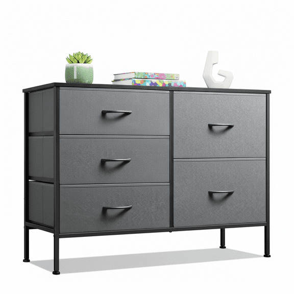 LIFERECORD 5 Drawer Fabric Dresser for Bedroom and Living Room, Chest of Drawer Organizer Storage Cabinet for Closet, Entryway, Grey