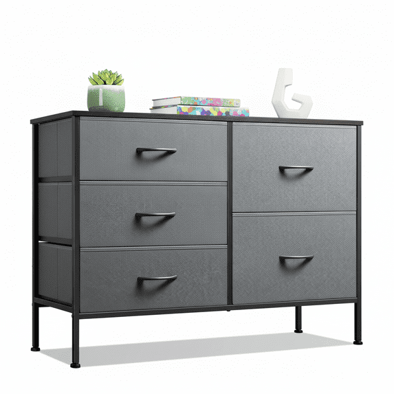 LIFERECORD 5 Drawer Fabric Dresser for Bedroom and Living Room, Chest of Drawer Organizer Storage Cabinet for Closet, Entryway, Grey