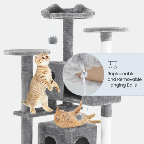 LIFERECORD 54in Multi-Level Cat Tree Tower with Sisal Scratching Post, Light Gray