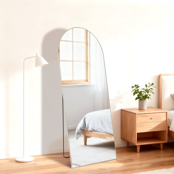 LIFERECORD 56"x15" Arched Full Length Mirror with Stand or Leaning, Floor Mirror & Wall Mounted Mirror, Large Body Mirror for Bedroom, Anti-Explosion Safety Glass, Aluminum Alloy Thin Frame
