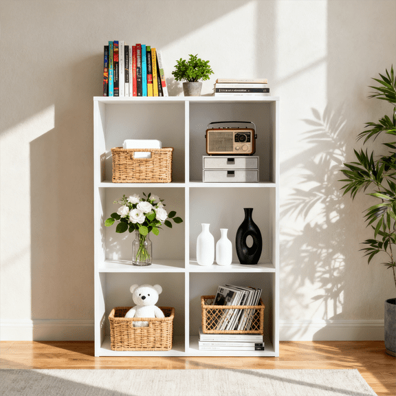 LIFERECORD 6 Cube Storage Organizer, 11x11 Cube Bookshelf with 3 Removable Back Panels, Open Cube Shelf for Living Room, Bedroom, Home Office, Kids Room, 35.9" L x 11.6" W x 23.2" H White