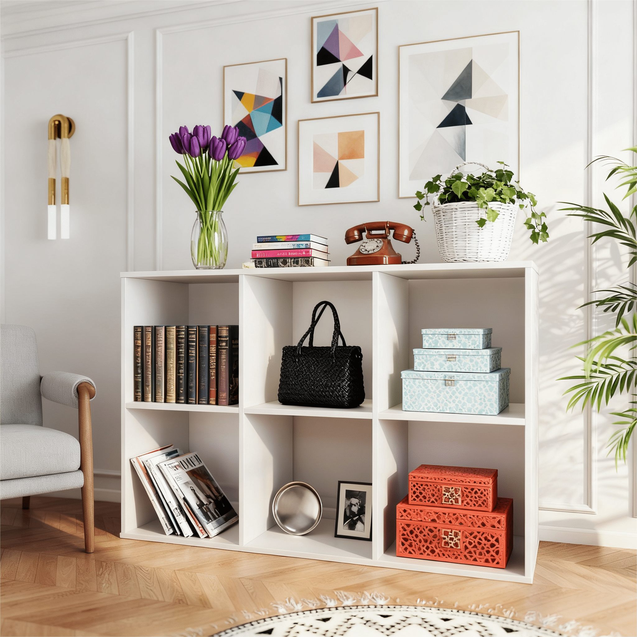 New 11” 9 Cube Organizer Storage Shelf Decor Bookshelf Utility White