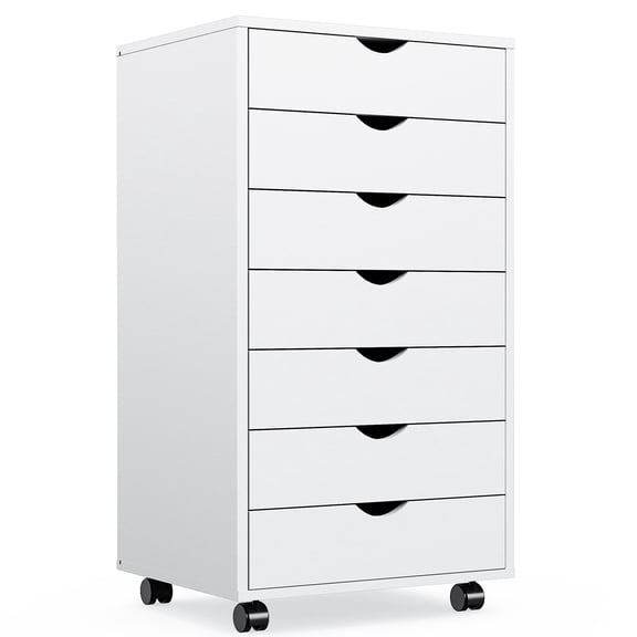 LIFERECORD 7-Drawer Chest, Wood Storage file Cabinet Rolling Storage Dresser with Wheels for Home Office, White
