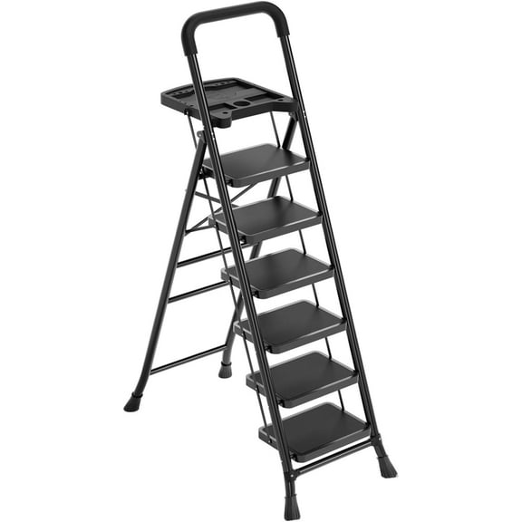 LIFERECORD 71 Inch 6-Step Herringbone Aluminium Ladder with Non-Slip Treads, Silver