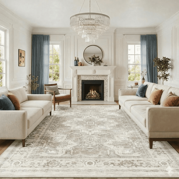 LIFERECORD 8x10ft Washable Area Rug with Non-Slip Backing, Low-Pile Vintage Area Rugs for Living Room, Bedroom, Kitchen, Machine Washable Non Skid Floor Carpet Indoor