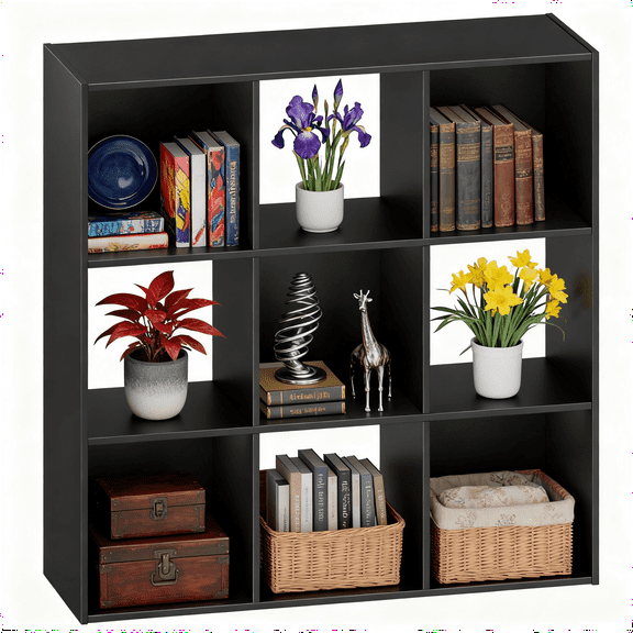LIFERECORD 9 Cube Storage Organizer, 11x11 Cube Bookshelf with 5 Removable Back Panels, Open Cube Shelf for Living Room, Bedroom, Home Office, Kids Room, 35.9" L x 11.6" W x 35.2" H Black