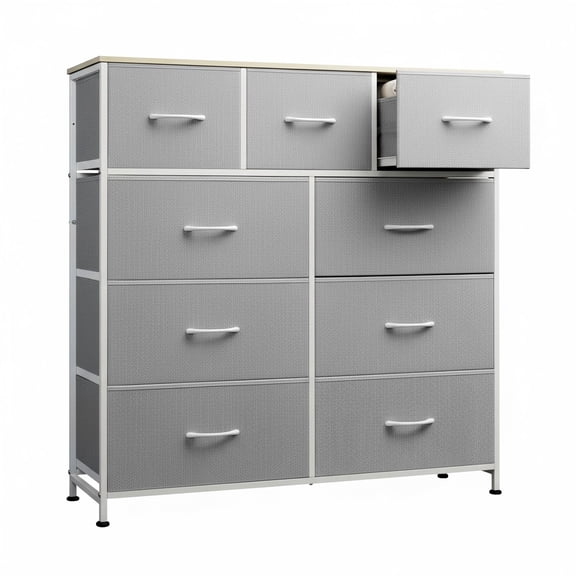 LIFERECORD 9-Drawer Fabric Dresser Storage Organizer Cabinet Light Gray