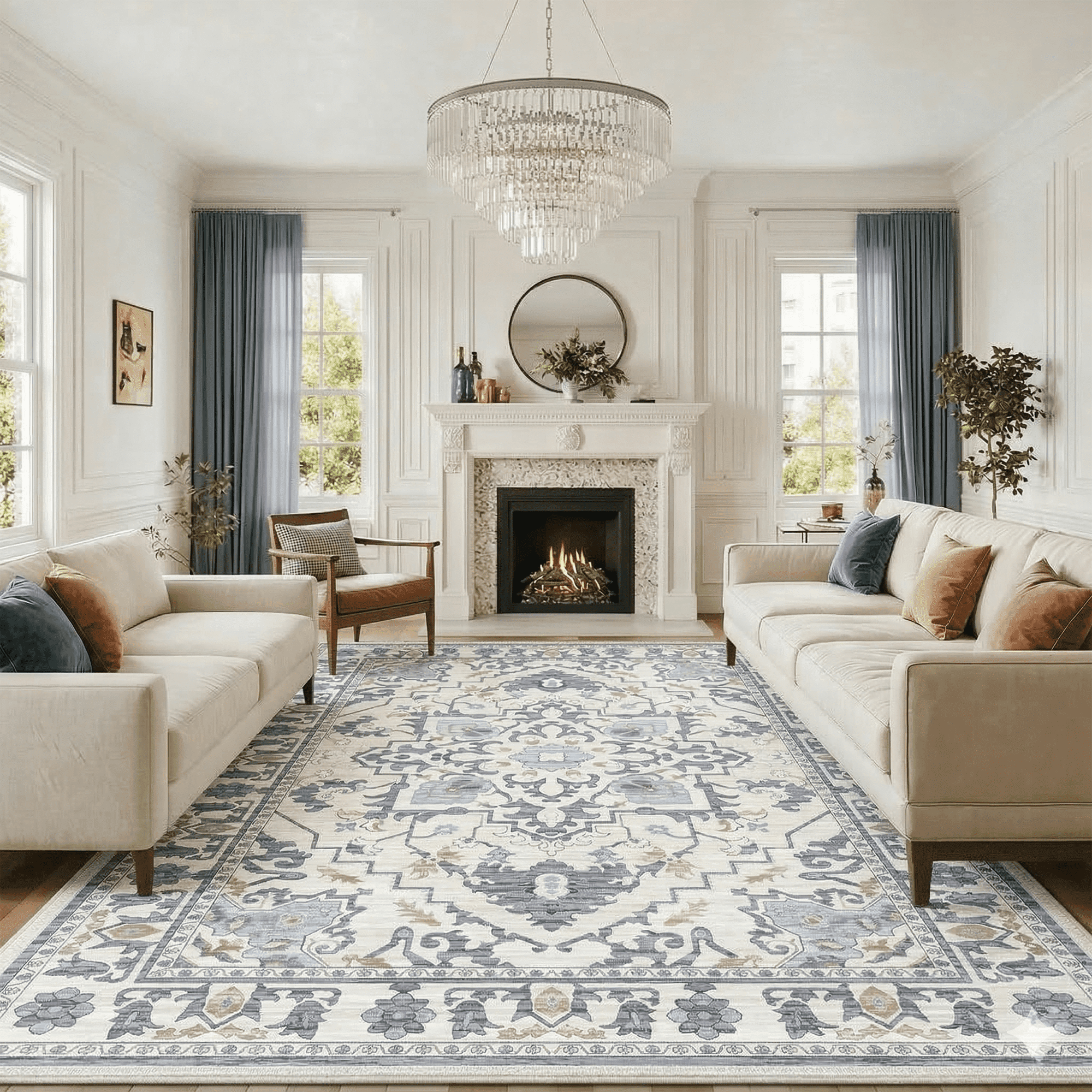 LIFERECORD 9x12ft Boho Area Rug Washable Non-Slip, Modern Geometric Neutral Vintage Low-Pile Carpet for Living Room, Bedroom, Dining Room, Kitchen