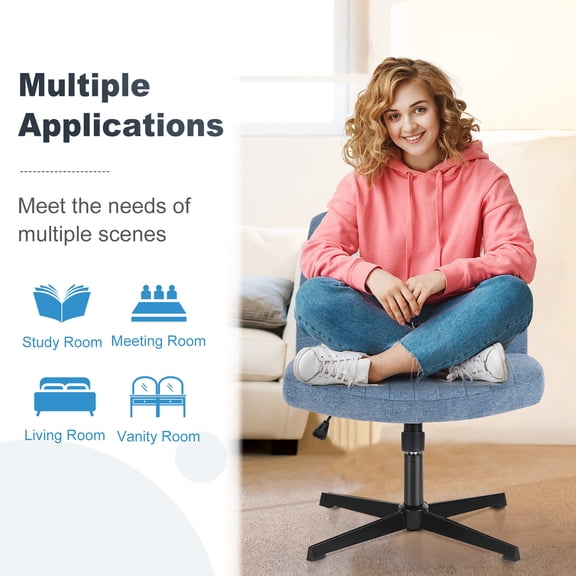 LIFERECORD Armless Criss Cross Legged Office Desk Chair No Wheels Fabric Blue