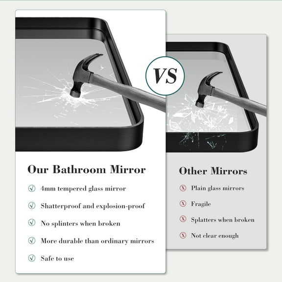 LIFERECORD Bathroom Mirror 30"x22" Wall Mirror with Rectangular Metal Frame Black