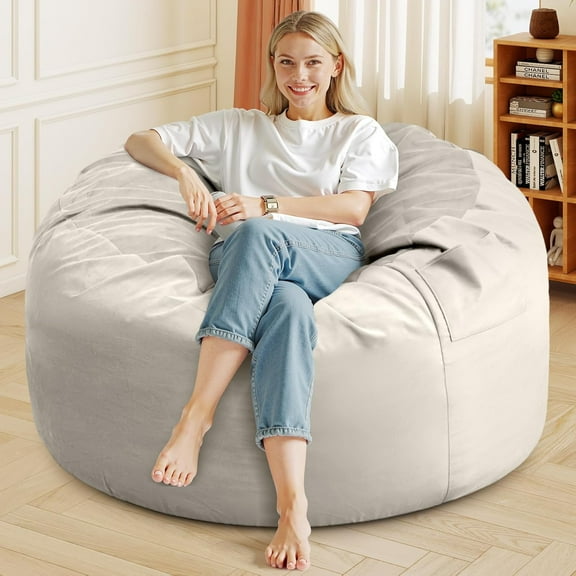 LIFERECORD Bean Bag Sofa Chair 4Ft Grey Modern Removable Micro Suede Cover Living Room Bedroom