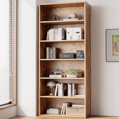 LIFERECORD Bookshelf, 6-Tier Bookcase, Wooden Book Shelf, Open Storage ...