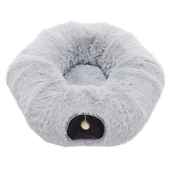 LIFERECORD Cat Tunnel with Cat Bed for Indoor Cats, Under Christmas Tree Soft Plush Peekaboo Cat Cave Donut Tunnel, Multifunctional Playground Toys Hideplace for Kittens, Rabbit - Grey