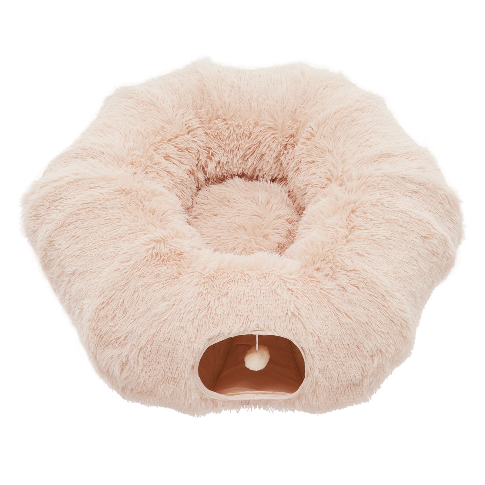 LIFERECORD Cat Tunnel with Cat Bed for Indoor Cats, Under Christmas Tree Soft Plush Peekaboo Cat Cave Donut Tunnel, Multifunctional Playground Toys Hideplace for Kittens, Rabbit - Bege