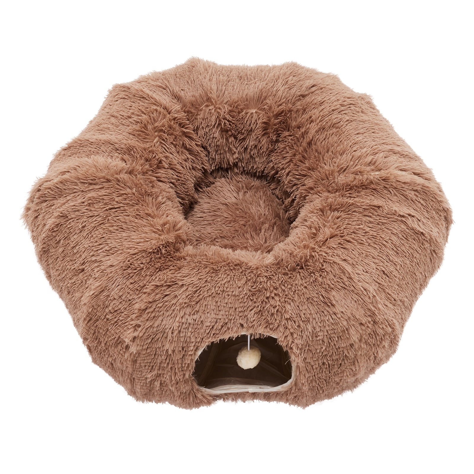 LIFERECORD Cat Tunnel with Cat Bed for Indoor Cats, Under Christmas Tree Soft Plush Peekaboo Cat Cave Donut Tunnel, Multifunctional Playground Toys Hideplace for Kittens, Rabbit - Brown