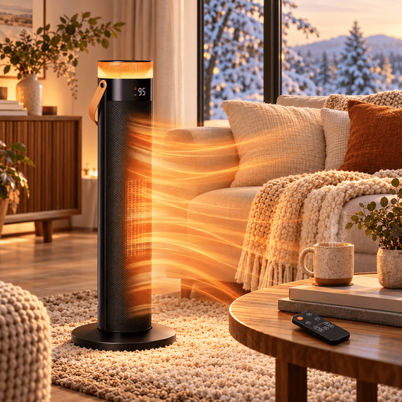 LIFERECORD Ceramic Tower Space Heater, 1500W Quiet Dual DC Motor ...