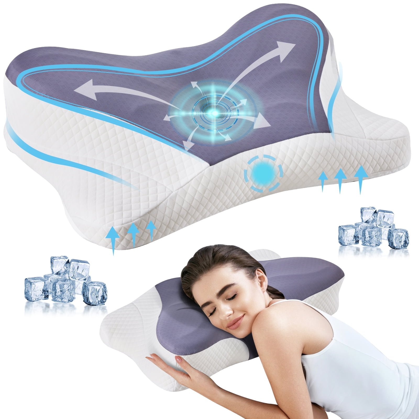 LIFERECORD Cervical Neck Pillow for Pain Relief, Ergonomic Memory Foam Pillow with Cooling Cover, Dual Height Orthopedic Contour Pillow for Side, Back, Stomach Sleepers
