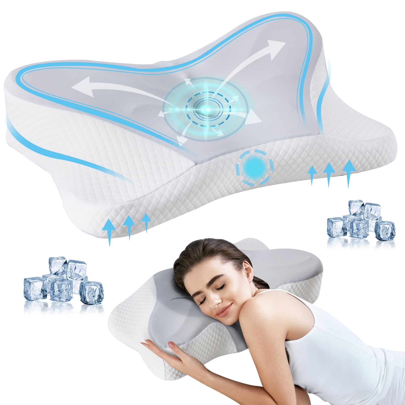 LIFERECORD Cervical Neck Pillow for Pain Relief, Ergonomic Memory Foam Pillow with Cooling Cover, Dual Height Orthopedic Contour Pillow for Side, Back, Stomach Sleepers