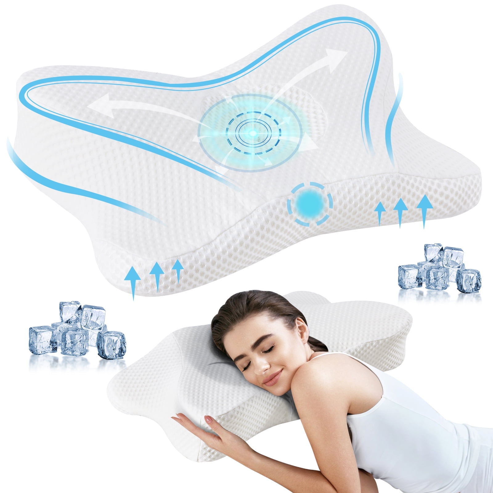 LIFERECORD Cervical Neck Pillow for Pain Relief, Ergonomic Memory Foam Pillow with Cooling Cover, Dual Height Orthopedic Contour Pillow for Side, Back, Stomach Sleepers