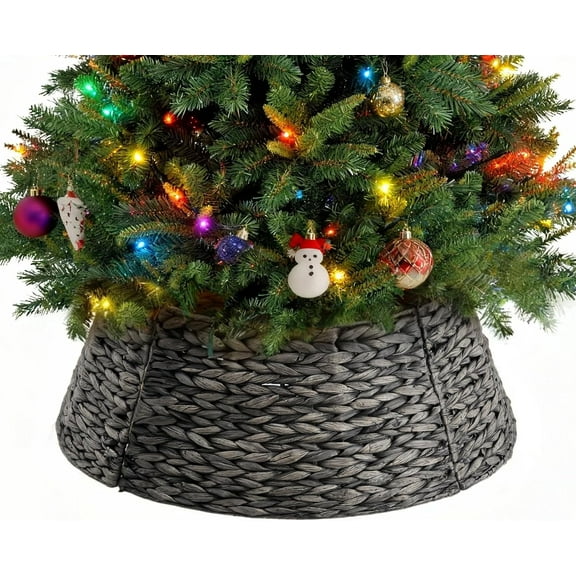 LIFERECORD Christmas Tree Collar, 24" Wicker Tree Collar for 6-9ft Trees, Wicker Base Cover, Black