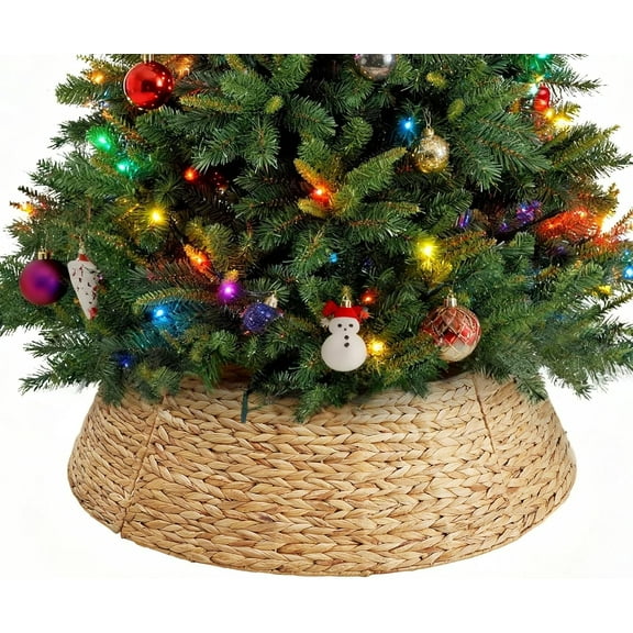 LIFERECORD Christmas Tree Collar, 36" Wicker Tree Collar for 6-9ft Trees, Wicker Base Cover, Natural Brown