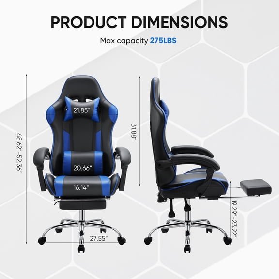 LIFERECORD Computer Chair with Footrest and Lumbar Support, Home Office Chair, Black and Blue