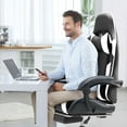 thumbnail image 1 of LIFERECORD Computer Chair with Footrest and Lumbar Support, Home Office Chair, Black and White, 1 of 4