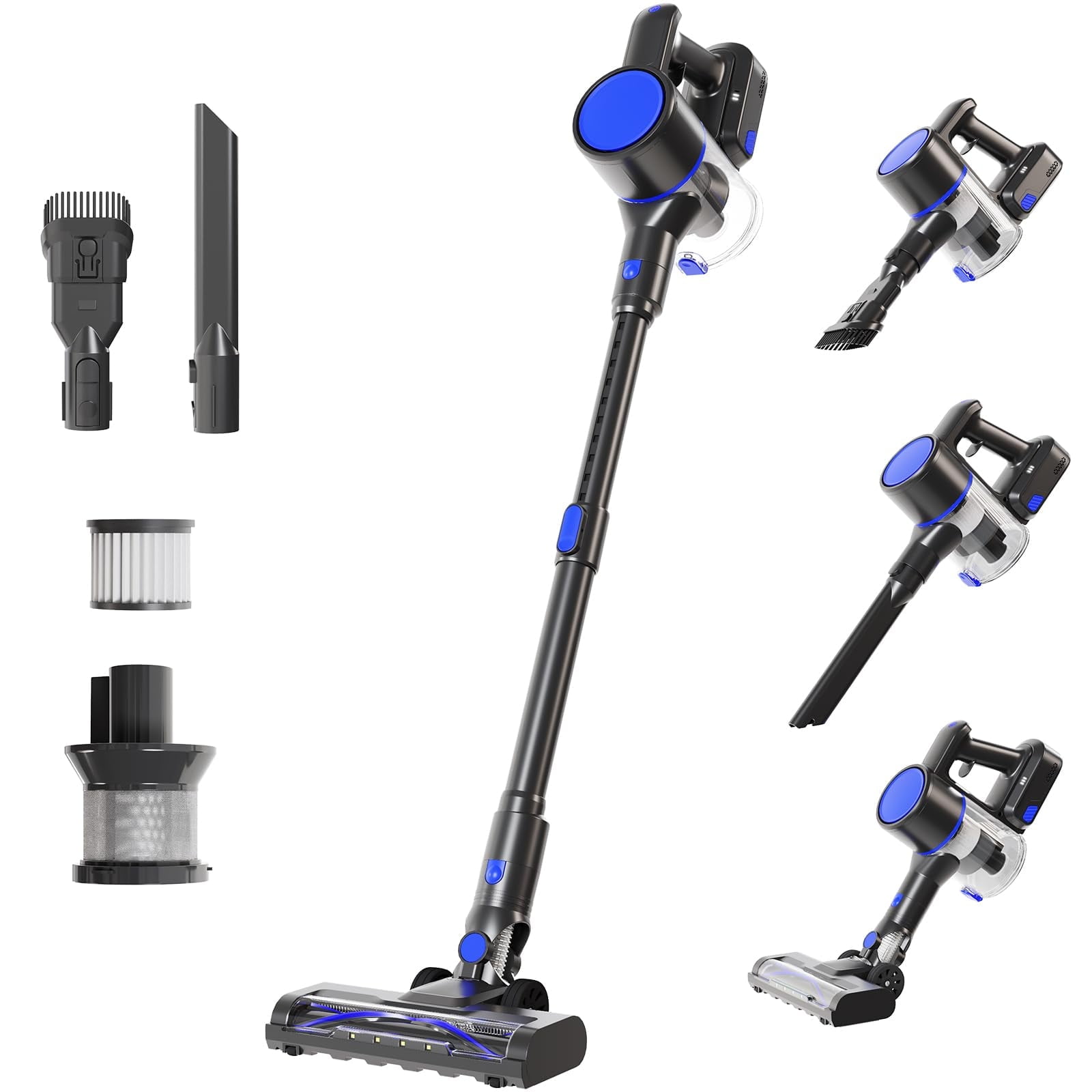 LIFERECORD Cordless Vacuum Cleaner, 180°Flexible Stick Vacuum for Pet Hair with Anti-Tangle Brush, 3 Suction Modes, LED Light for Hardwood Floors, Carpet, Furniture