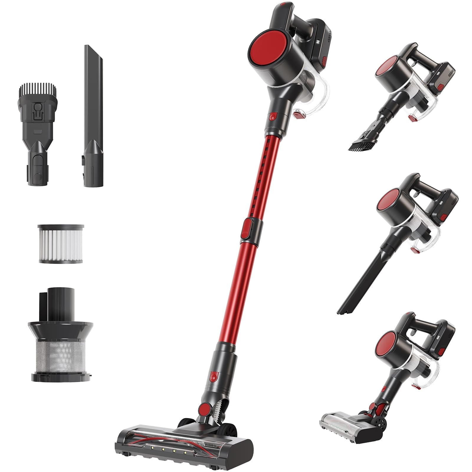 LIFERECORD Cordless Vacuum Cleaner, 180°Flexible Stick Vacuum for Pet Hair with Anti-Tangle Brush, 3 Suction Modes, LED Light for Hardwood Floors, Carpet, Furniture