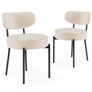 LIFERECORD Dining Chairs Set of 2, Modern Dining Room Chairs with Cushions and Metal Legs, Max Weight Capacity 330LBS, Round Upholstered Boucle Chairs for Kitchen, Dining Room, Living Room, White