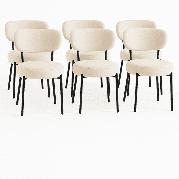 LIFERECORD Dining Chairs Set of 6, Modern Dining Room Chairs with Cushions and Metal Legs, Max Weight Capacity 330LBS, Round Upholstered Boucle Chairs for Kitchen, Dining Room, Living Room, White