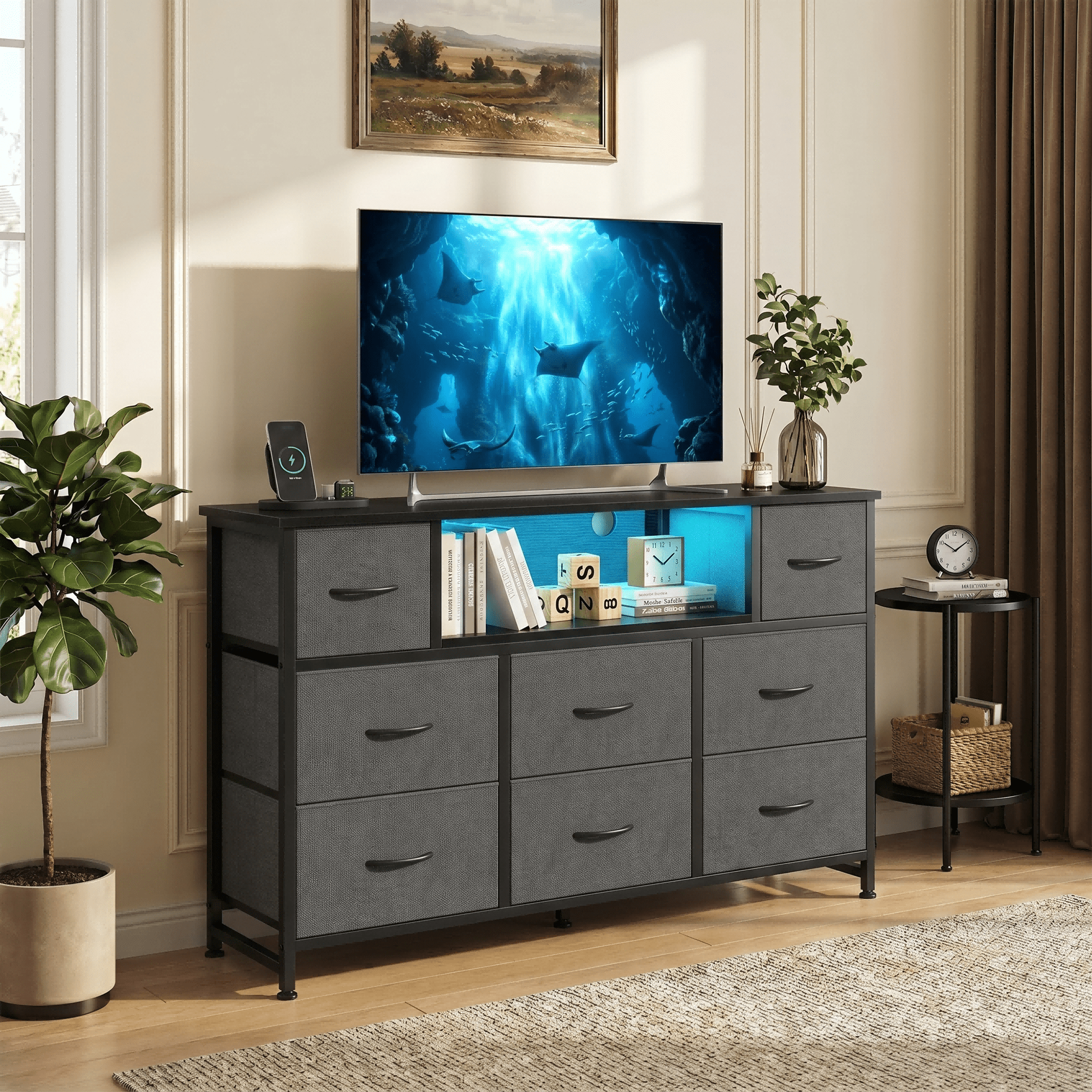 LIFERECORD Dresser TV Stand for 45-55 Inch, Chest of Drawers with LED ...