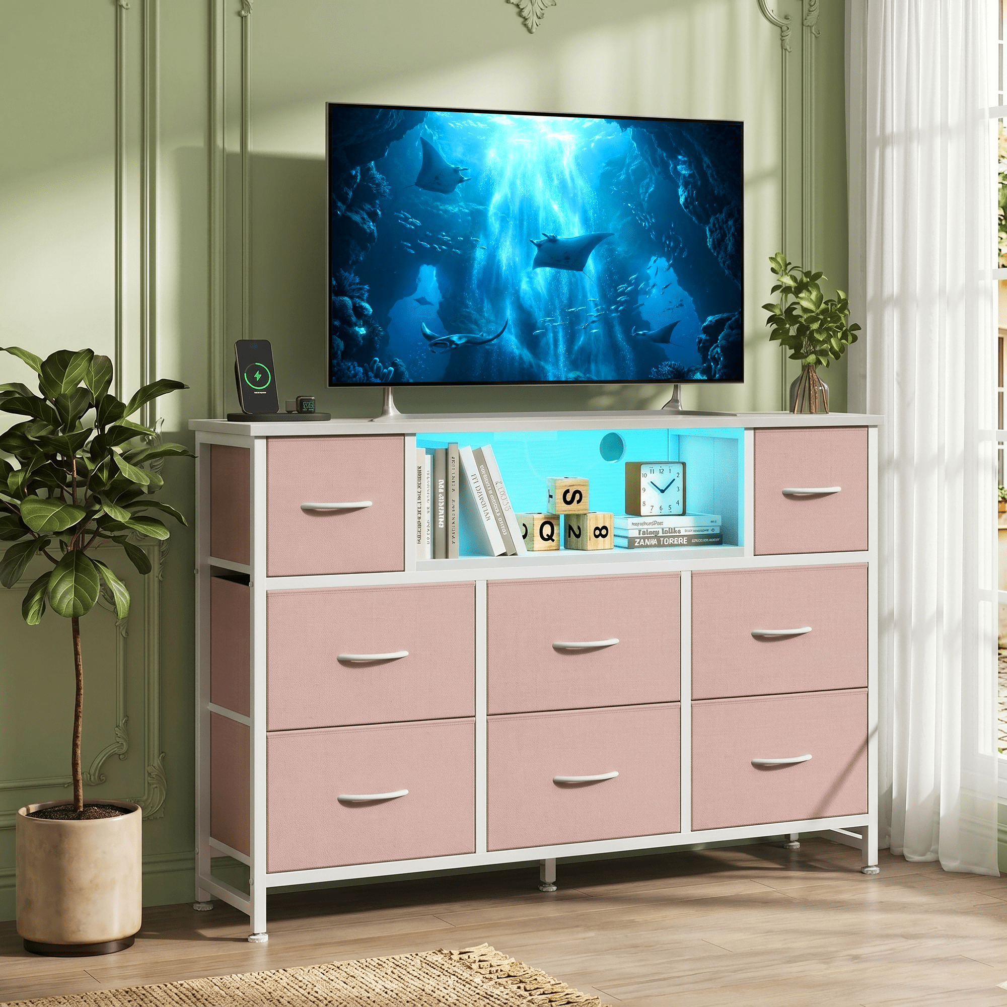 LIFERECORD Dresser TV Stand for 45-55 Inch, Chest of Drawers with LED ...