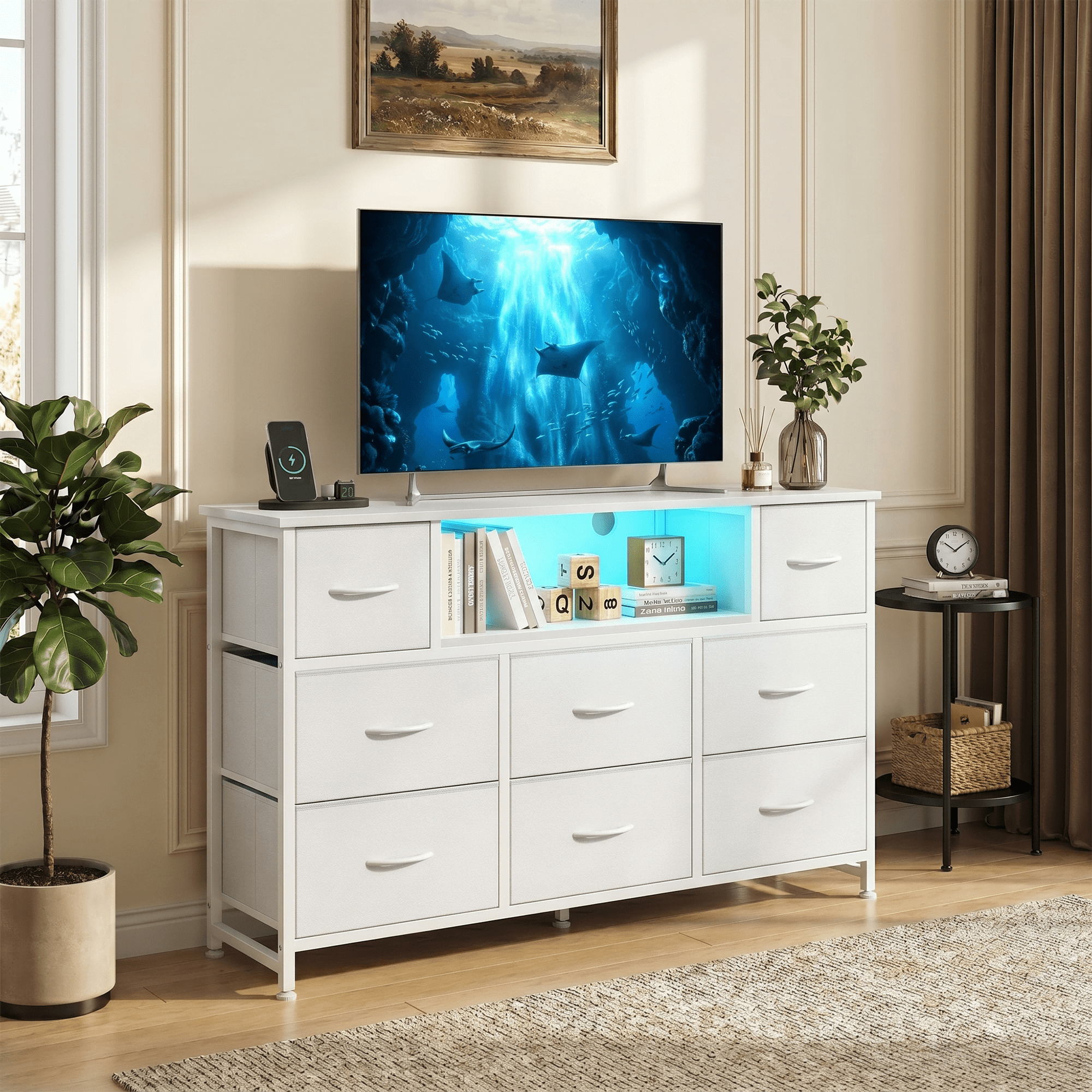 LIFERECORD Dresser TV Stand for 45-55 Inch, Chest of Drawers with LED ...