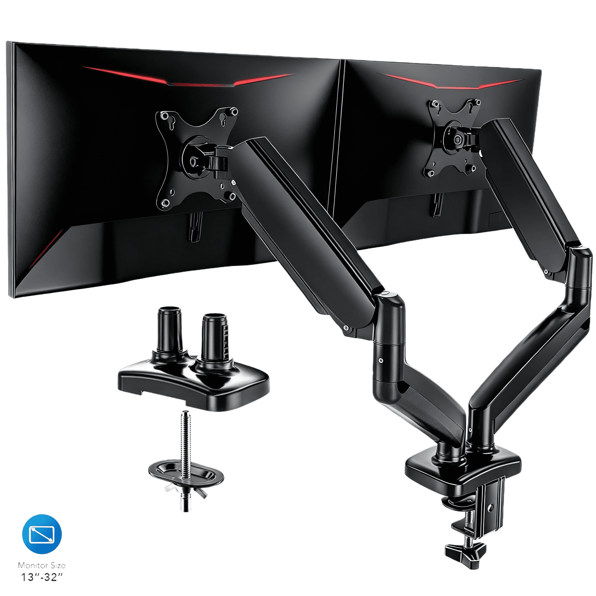 LIFERECORD Dual Monitor Stand for 13-32 Inch Screens, Gas Spring Monitor Arm with Adjustable Height, Tilt, Swivel, VESA Mount for Home Office Desk