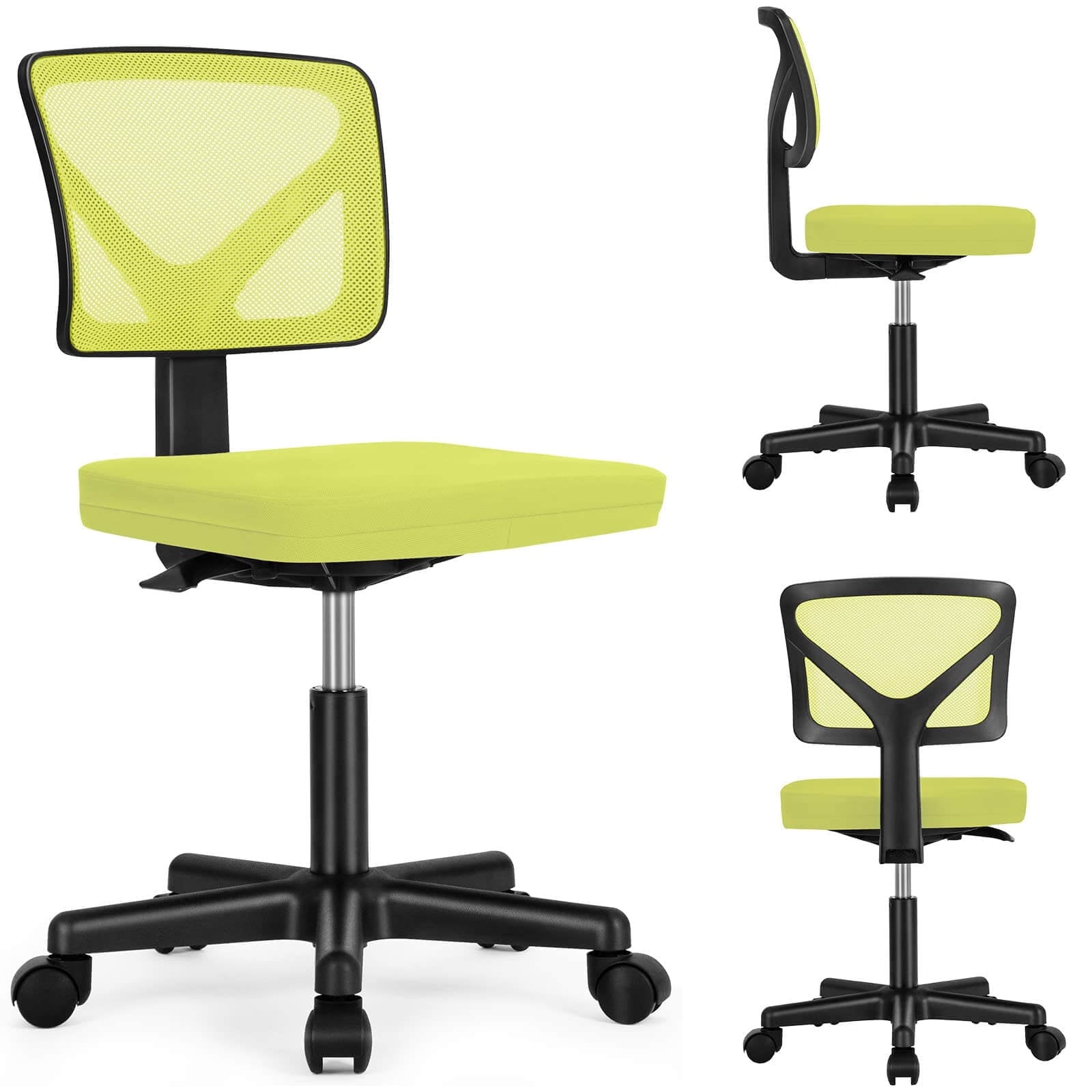 LIFERECORD Ergonomic Armless Office Chair, Swivel Rolling Mesh Desk Chair with Lumbar Support, Adjustable Height Low-Back Computer Chair for Small Spaces, Home, Bedroom, Office
