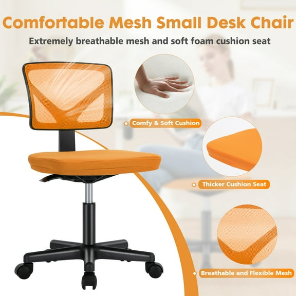 LIFERECORD Ergonomic Home Office Mesh Desk Chair Small Space Armless Rolling Chair for Adults Orange