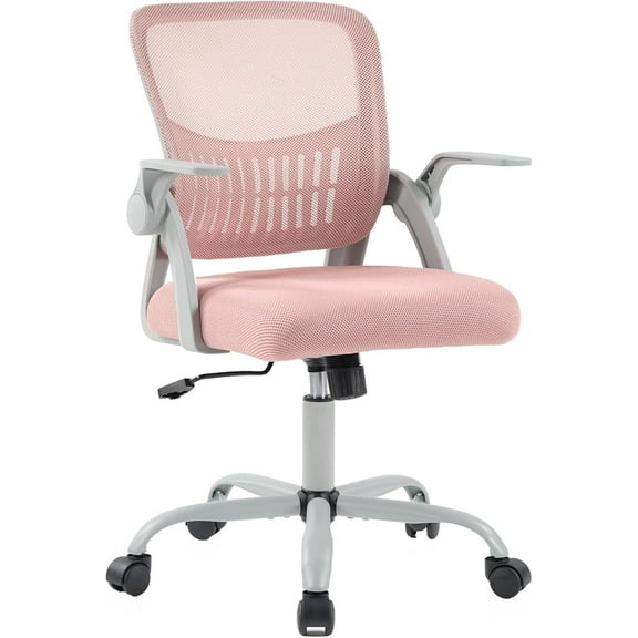 LIFERECORD Ergonomic Mid-Back Office Chair with Lumbar Support Adjustable Height Flip-Up Arms Pink