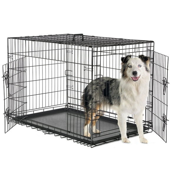 LIFERECORD Extra Large Foldable Metal Dog Crate with Double Doors, Kennel with Divider Panel, Safe for Puppy Training, Home & Travel
