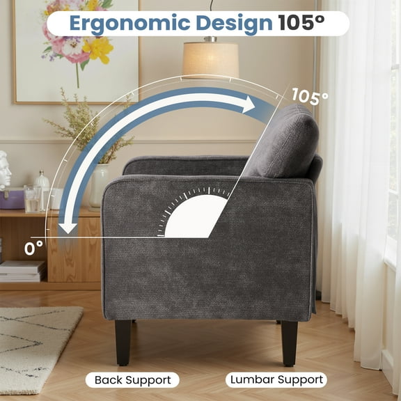 LIFERECORD Fabric Accent Chair with Supportive Backrest and Armrest, Modern Comfy Chair for Living Room, Bedroom, Office, Gray