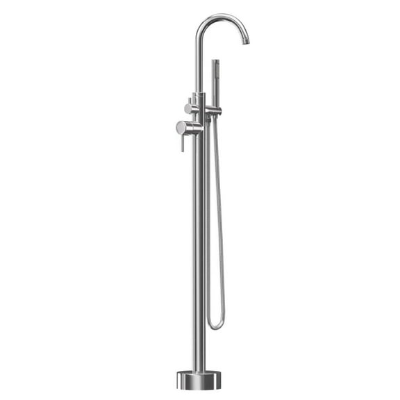 LIFERECORD Floor Mount Freestanding Tub Faucet, Solid Brass Stand Alone Bathtub Filler with 2-Function Hand Shower, 360° Swivel Spout, Rough-In Valve, Anti-Wobble Base, High Flow Mixer Tap