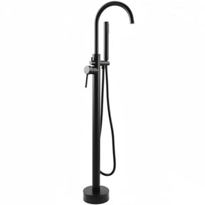 LIFERECORD Floor Mount Freestanding Tub Faucet, Solid Brass Stand Alone Bathtub Filler with 2-Function Hand Shower, 360° Swivel Spout, Rough-In Valve, Anti-Wobble Base, High Flow Mixer Tap