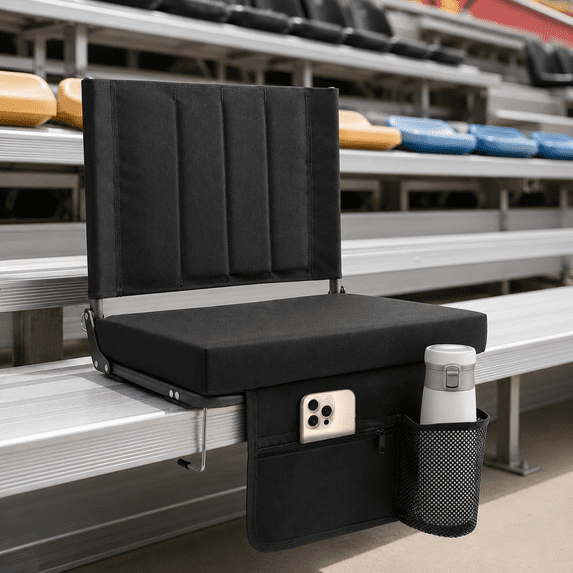 LIFERECORD Foldable Stadium Seat Chair with Back Support, Portable Bleacher Seat for Sports Games, Concerts, Parks - 225 lbs Capacity, Waterproof 600D Oxford Fabric, Dual Carry Options