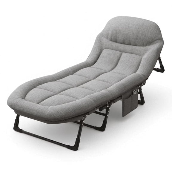 LIFERECORD Folding Camping Cot, Adjustable Camping Cot for Adults, Portable Reclining Lounge Chair with Mattress/Pillow, Oxford Camping Cots for Indoor/Outdoor, Grey
