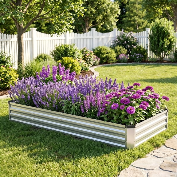 LIFERECORD Galvanized Raised Garden Bed, 94"L X 47"W X 11"H, Elevated Reinforced Large Metal Planter Box for Vegetable Flower Herb Outdoors, Rectangle