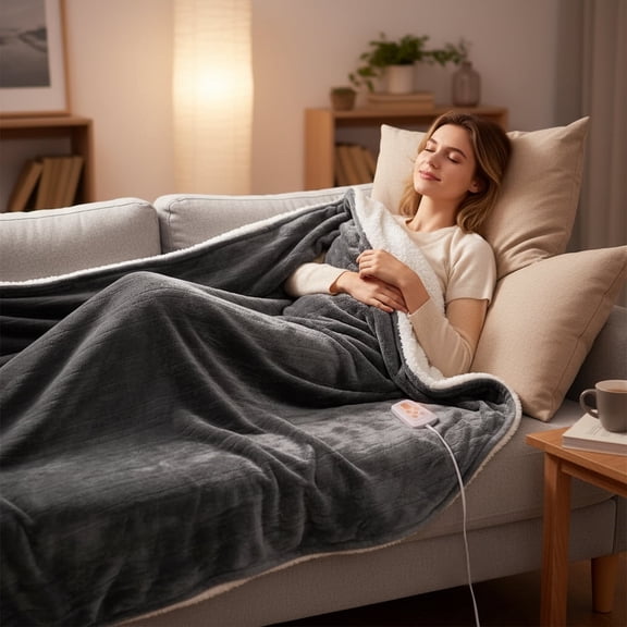 LIFERECORD Heated Blanket Throw 50"x60", Heating Electric Blanket with 10 Heat Levels, Machine Washable Winter Warmer with Over-Heat Protection, ETL Certificated, Grey