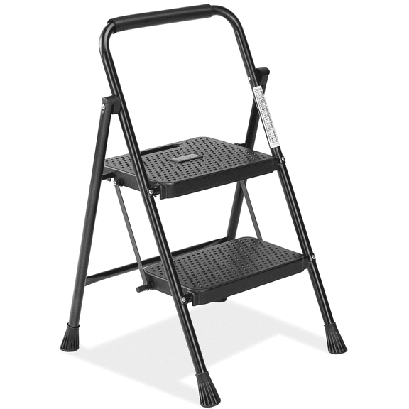 LIFERECORD Heavy Duty 800lbs 2-Step Folding Ladder, Sturdy Steel Step Stool with Wide Anti-Slip Pedals, Lightweight Portable Ladder for Home, Kitchen, Garage